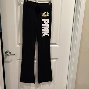 Pink Victoria Secret Wide Leg Sweatpants Lounge Drawstring Black Size XS Y2K